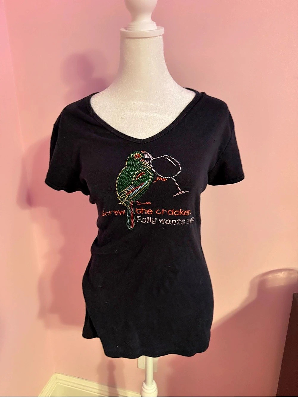 Funny wine Parrot Graphic Short Sleeve Tee Size XL